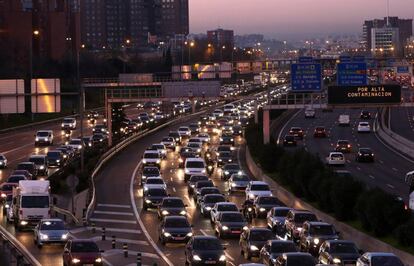 Congestión de tráfico en Madrid.
