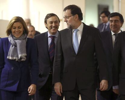 Cospedal, Hernando i Rajoy, poc abans de la reunió al Congrés.