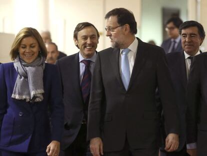 Cospedal, Hernando i Rajoy, poc abans de la reunió al Congrés.
