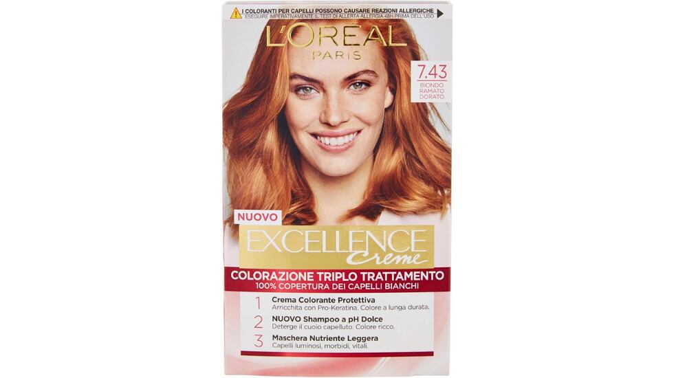 Tinte para el cabello de L'Oréal Paris, rubio/dorado con un toque cobrizo.