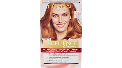 Tinte para el cabello de L'Oréal Paris, rubio/dorado con un toque cobrizo. (coloración capilar tendencia 2024).