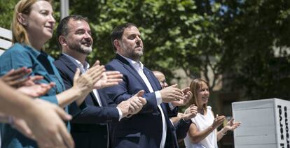 Acto de campa&ntilde;a por el S&iacute; al referendum de Catalu&ntilde;a de Esquerra Republicana, con Oriol Junqueras y Alfred Bosch. 