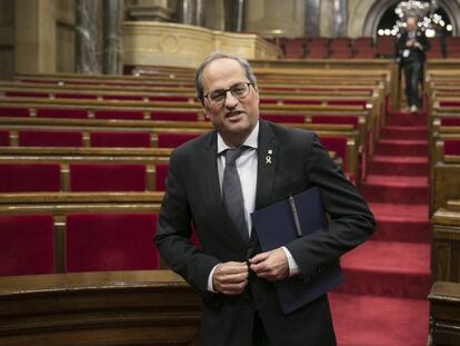 Quim Torra, en el hemicilo del Parlament.