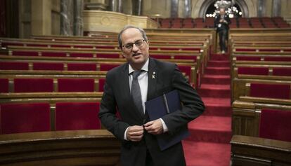 Quim Torra, en el hemicilo del Parlament.