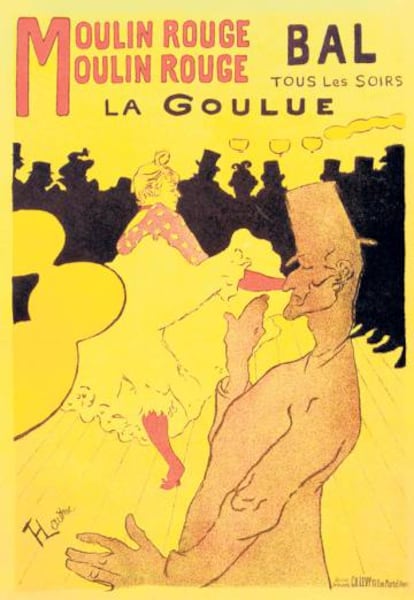Famosa obra de Toulouse-Lautrec para anunciar el cabaret Moulin Rouge.
