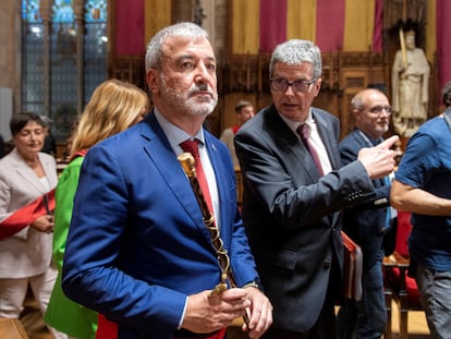 El alcalde de Barcelona, Jaume Collboni, tras la investidura en el Ayuntamiento de Barcelona este sábado.