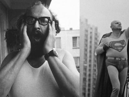 A la izquierda Július Koller, 'U.F.O.-NAUT J.K (U.F.O.)', 1982 y a la derecha, Tomislav Gotovac, 'Superman', 1984.