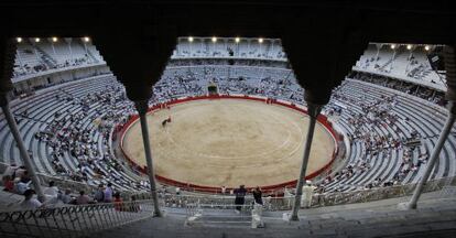 Vista de la plaça de la Monumental de la primera corrida després de la prohibició de l'espectacle.
