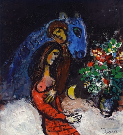 Les amoreaux à l'ane bleu, de Marc Chagall, 1955. 