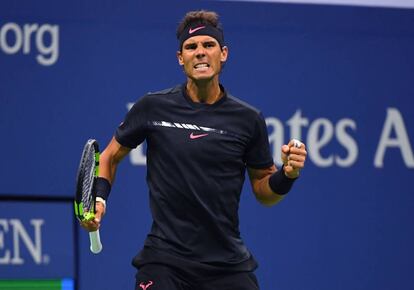 Rafael Nadal celebra un punto en el Arthur Ashe.