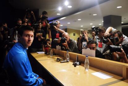 Messi, ayer en la sala de prensa del Camp Nou.