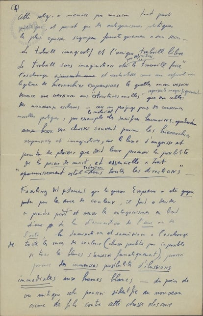 One of the pages of the letter Salvador Dalí sent André Breton in 1935.