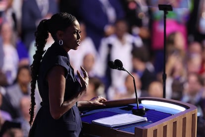 Michelle Obama on the second day of the Democratic convention in Chicago, August 20.