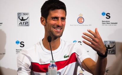 Novak Djokovic en la rueda de prensa de Barcelona.