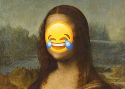 La Gioconda, una de las sonrisas más populares en el arte, con un emoji sobre su rostro
