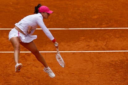 Swiatek, este jueves durante el partido ante Madison Keys en el estadio Manolo Santana, en la Caja Mágica (Madrid).