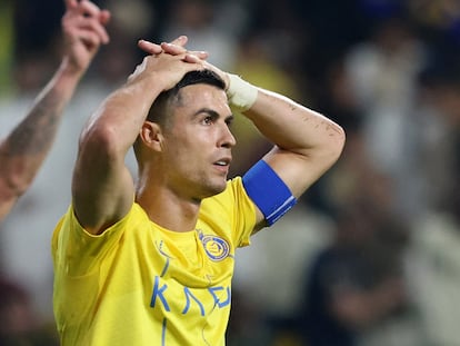 Al Nassr's Cristiano Ronaldo reacts.