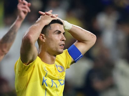 Al Nassr's Cristiano Ronaldo reacts.