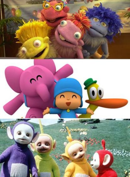 Algunos de los personajes de series infantiles más populares de la televisión: <i>Los Lunnis</i> (arriba), <i>Pocoyó</i> y <i>Los</i> <i>Teletubbies</i>.