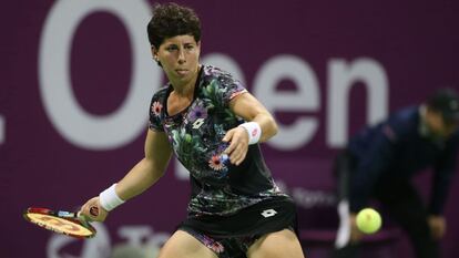 Carla Su&aacute;rez, durante el duelo ante Radwanska.