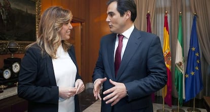 Susana D&iacute;az y Jos&eacute; Antonio Nieto, este martes en C&oacute;rdoba.