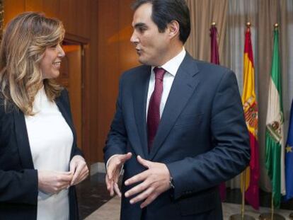 Susana D&iacute;az y Jos&eacute; Antonio Nieto, este martes en C&oacute;rdoba.