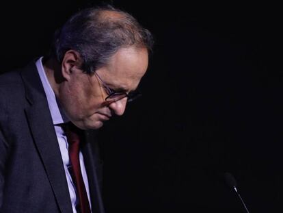 Quim Torra, este lunes, antes de difundirse la sentencia que lo inhabilita como presidente de la Generalitat.