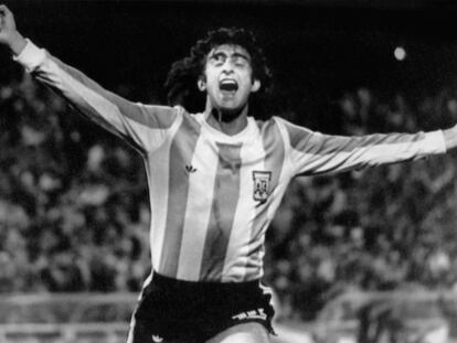 Kempes celebra el gol de la victoria de Argentina en la final del 78.