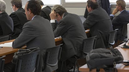 Los acusados Joaquín Maldonado, José Antonio Noguera, Ernesto Moreno y Pablo Broseta, este jueves en la Audiencia de Valencia. 