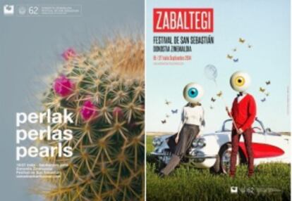 Carteles de las secciones Perlas y Zabaltegi, diseñados, respectivamente, por Pablo Carballeira y el estudio TO2.