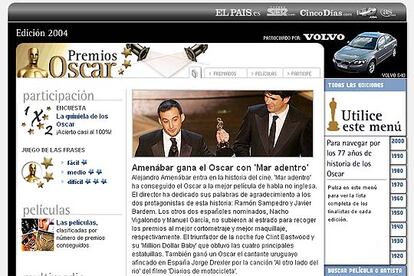 Especial Actualidad No Inmediata

&bull; ELPAIS.es: Premios Oscar
http://www.elpais.es/comunes/2004/oscar/

PLATA