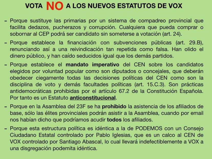 Militantes de Vox se rebelan contra la reforma de los estatutos ...