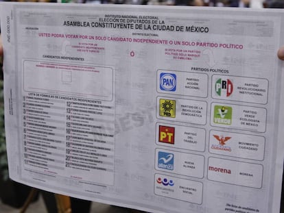 Boleta electoral para la votaci&oacute;n del 5 de junio en Ciudad de M&eacute;xico.