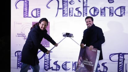 Pablo Iglesias y Alberto Garzon el pasado martes en Madrid.