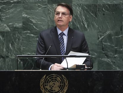 Bolsonaro durante seu discurso na Assembleia Geral da ONU.