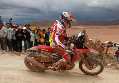 El motociclista español Joan Barreda, en Uyuni (Bolivia).