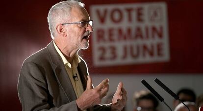 El líder laborista, Jeremy Corbyn, este martes en Manchester.