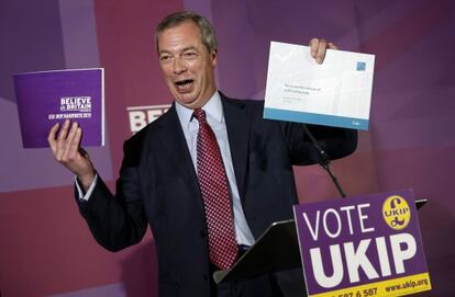 El líder del partido británico UKIP, Nigel Farage, este miércoles en Londres.