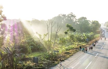 La caravana, a su llegada a la ciudad de Arriaga, Chiapas.