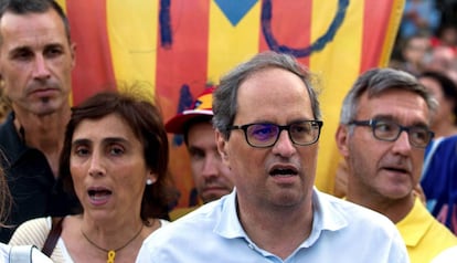 El presidente de la Generalitat, Quim Torra, en la manifestación a favor de la excarcelación de los políticos presos.