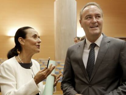 La presidenta del Tribunal Superior valenciano, Pilar de la Oliva, con el jefe del Consell, Alberto Fabra, en la apertura del a&ntilde;o judicial.