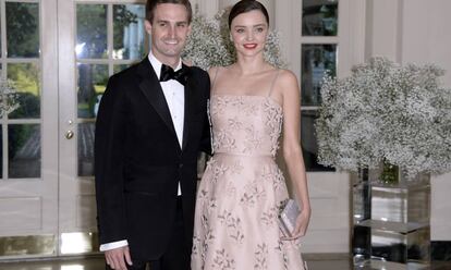 Miranda Kerr y su pormetido Evan Spiegel, en una cena de Estado en la Casa Blanca.