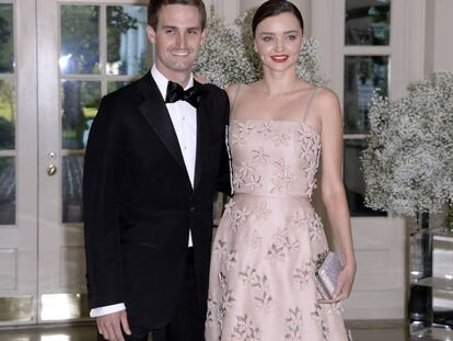 Miranda Kerr y su pormetido Evan Spiegel, en una cena de Estado en la Casa Blanca.