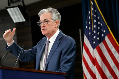 Jerome Powell, presidente do Fed, no anúncio sobre a taxa de juros em março.