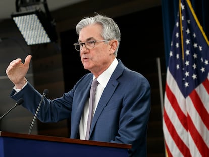 Jerome Powell, presidente do Fed, no anúncio sobre a taxa de juros em março.