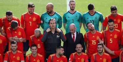 La selección española durante la foto oficial para el Mundial de Rusia.