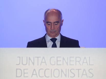 El presidente de Ferrovial, Rafael del Pino, en una junta de accionistas.