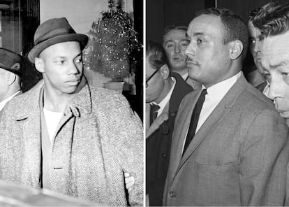 Malcolm X Norman 3X Butler (izquierda), y Thomas 15 Johnson, cuyos nombres reales son Muhammad Abdul Aziz y Khalil Islam.
