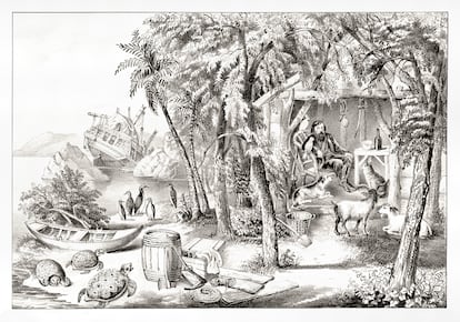 Una ilustración de 'Robinson Crusoe' de Currier & Ives, publicada en 1874. 