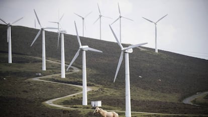 Un parque eólico, con los característicos molinos de grandes dimensiones.